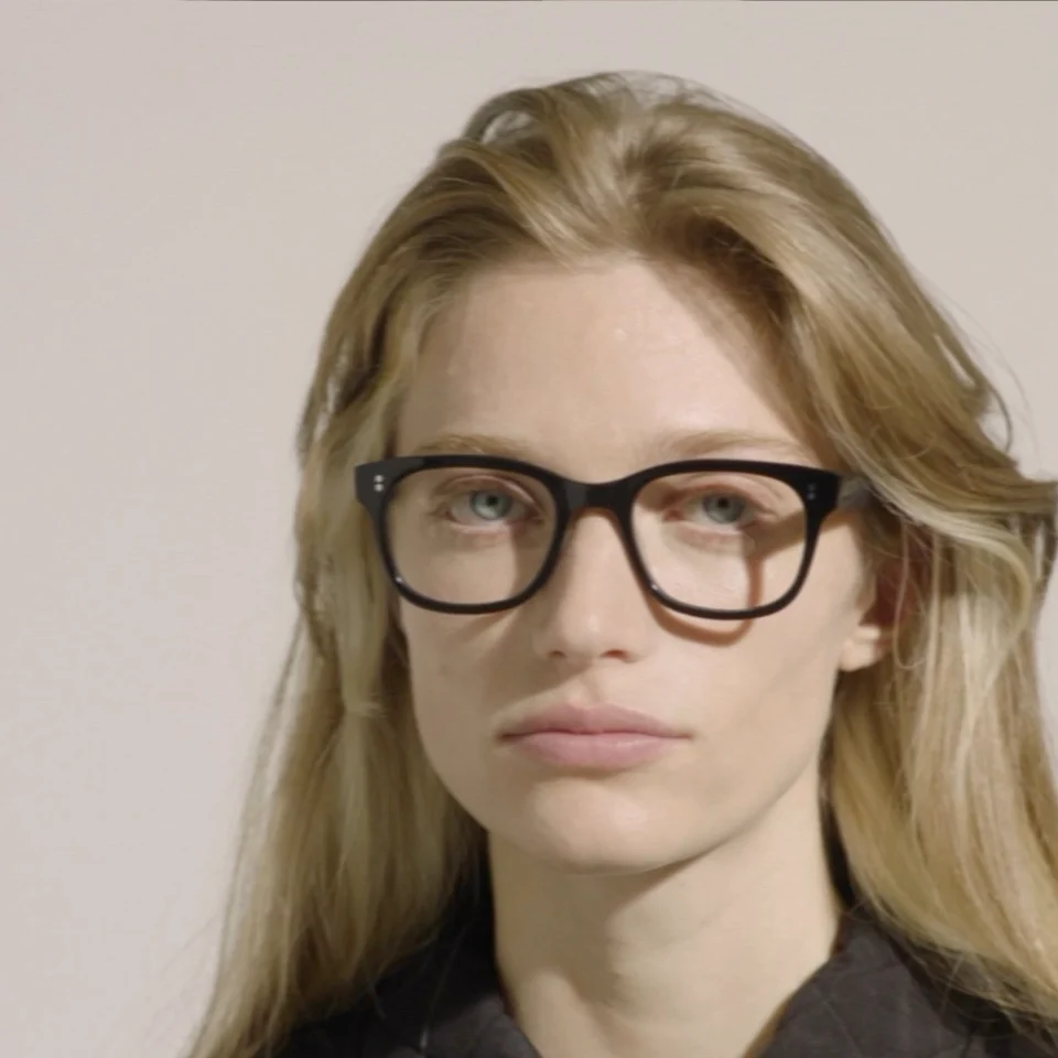 Bloobloom campaign portrait wearing dark square frames